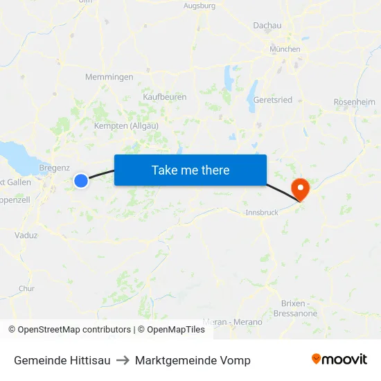 Gemeinde Hittisau to Marktgemeinde Vomp map