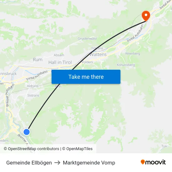 Gemeinde Ellbögen to Marktgemeinde Vomp map