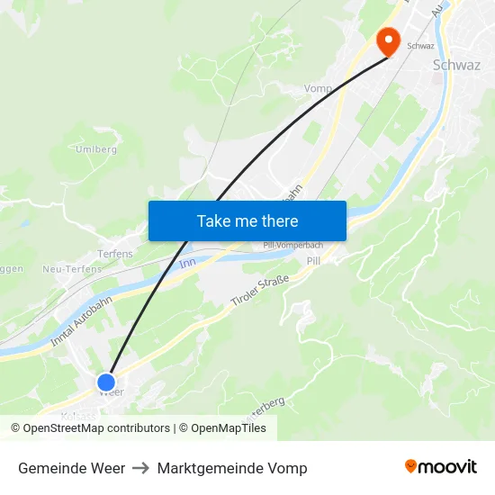 Gemeinde Weer to Marktgemeinde Vomp map