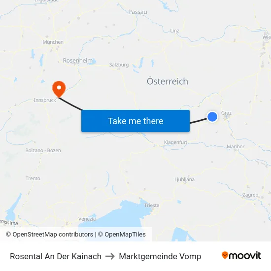 Rosental An Der Kainach to Marktgemeinde Vomp map