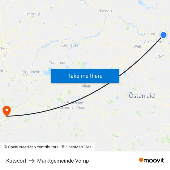 Katsdorf to Marktgemeinde Vomp map