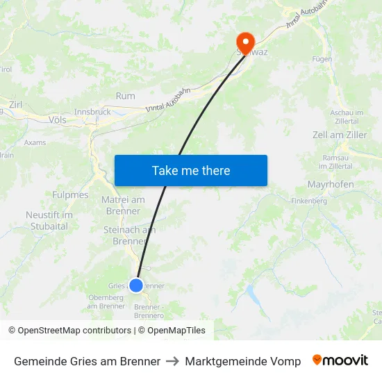 Gemeinde Gries am Brenner to Marktgemeinde Vomp map
