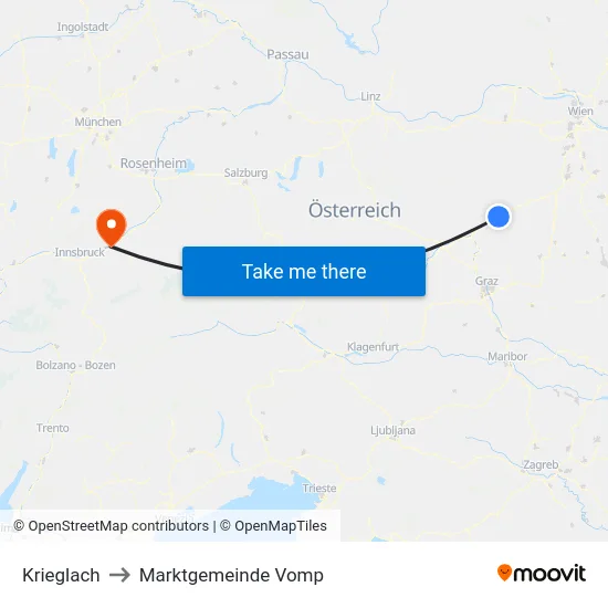 Krieglach to Marktgemeinde Vomp map