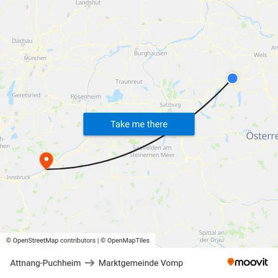 Attnang-Puchheim to Marktgemeinde Vomp map