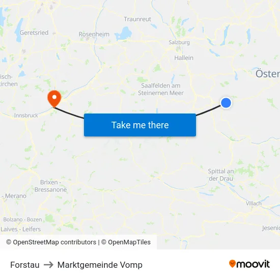 Forstau to Marktgemeinde Vomp map