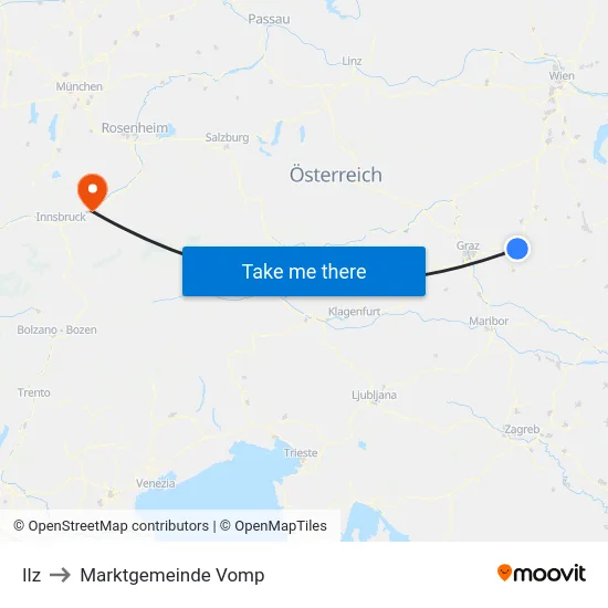 Ilz to Marktgemeinde Vomp map