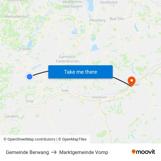 Gemeinde Berwang to Marktgemeinde Vomp map