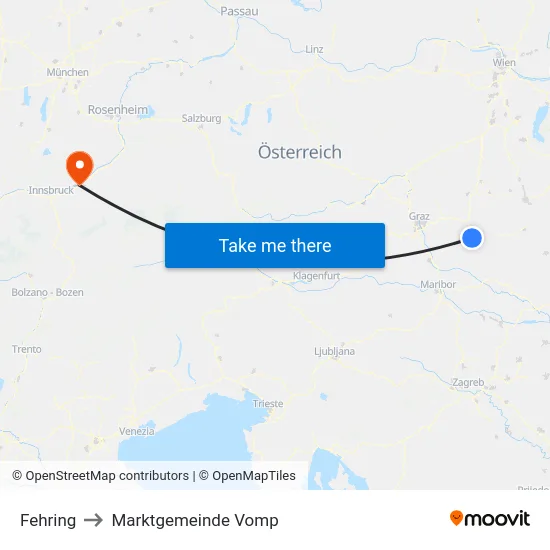 Fehring to Marktgemeinde Vomp map