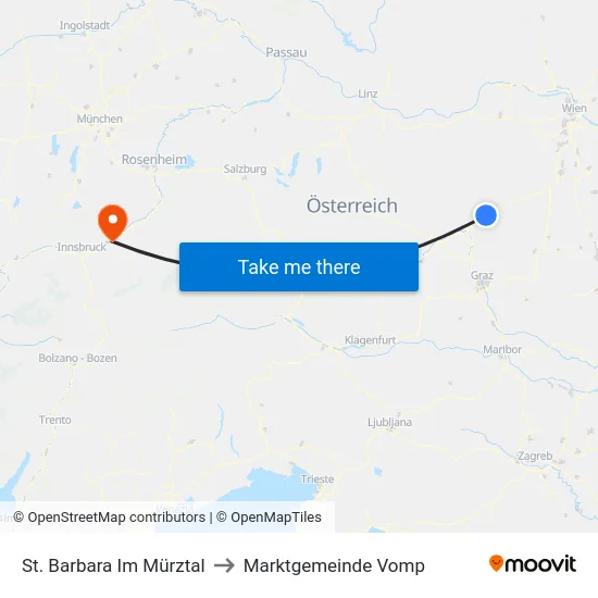 St. Barbara Im Mürztal to Marktgemeinde Vomp map