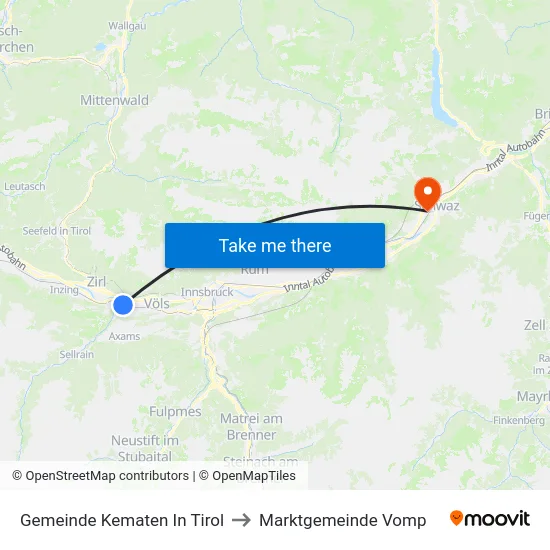 Gemeinde Kematen In Tirol to Marktgemeinde Vomp map