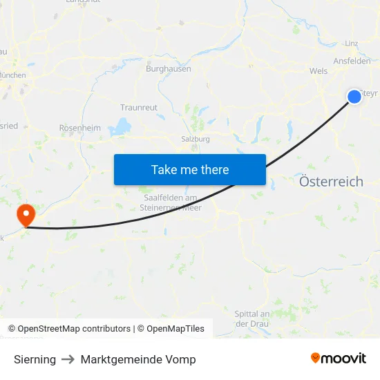 Sierning to Marktgemeinde Vomp map