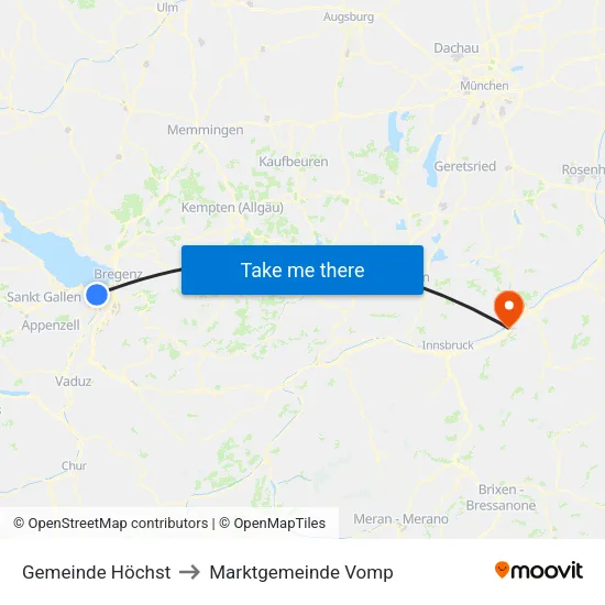 Gemeinde Höchst to Marktgemeinde Vomp map