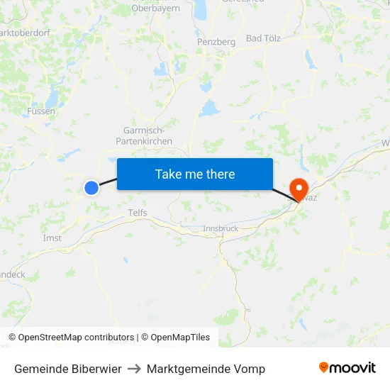 Gemeinde Biberwier to Marktgemeinde Vomp map