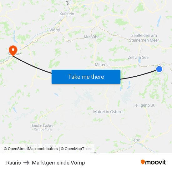 Rauris to Marktgemeinde Vomp map