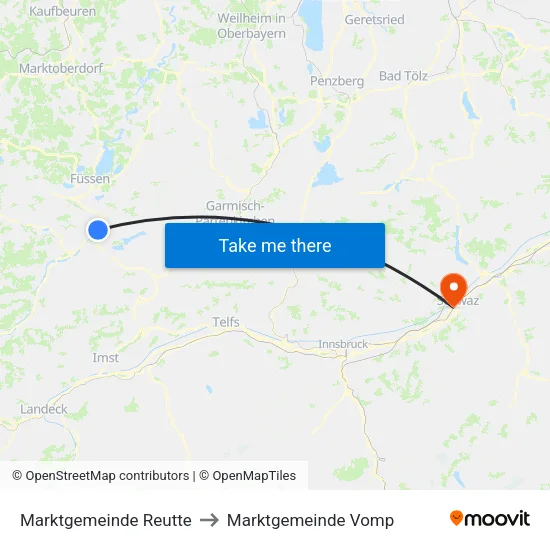Marktgemeinde Reutte to Marktgemeinde Vomp map