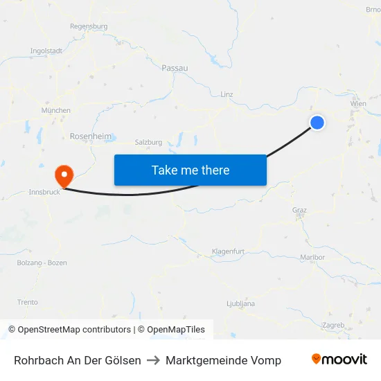 Rohrbach An Der Gölsen to Marktgemeinde Vomp map