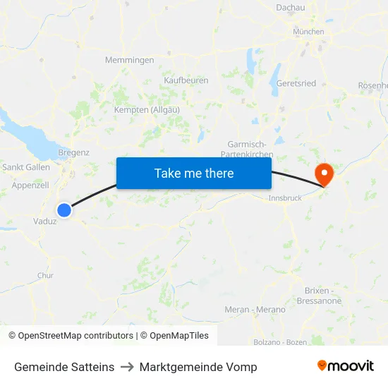 Gemeinde Satteins to Marktgemeinde Vomp map
