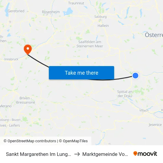Sankt Margarethen Im Lungau to Marktgemeinde Vomp map