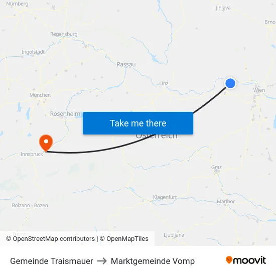 Gemeinde Traismauer to Marktgemeinde Vomp map