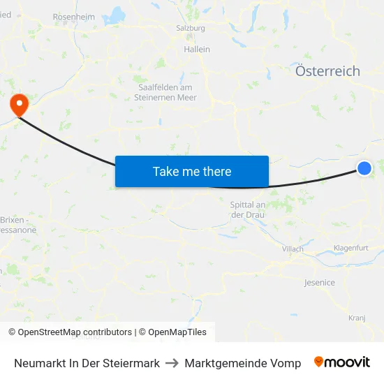 Neumarkt In Der Steiermark to Marktgemeinde Vomp map