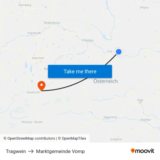 Tragwein to Marktgemeinde Vomp map