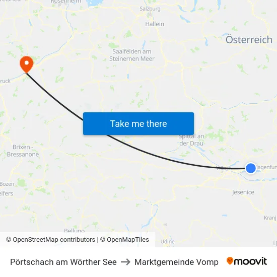 Pörtschach am Wörther See to Marktgemeinde Vomp map