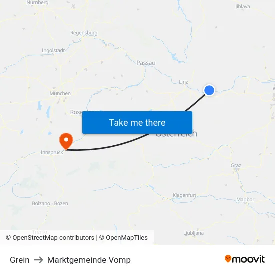 Grein to Marktgemeinde Vomp map