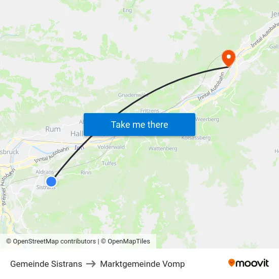 Gemeinde Sistrans to Marktgemeinde Vomp map