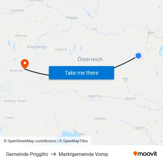 Gemeinde Prigglitz to Marktgemeinde Vomp map