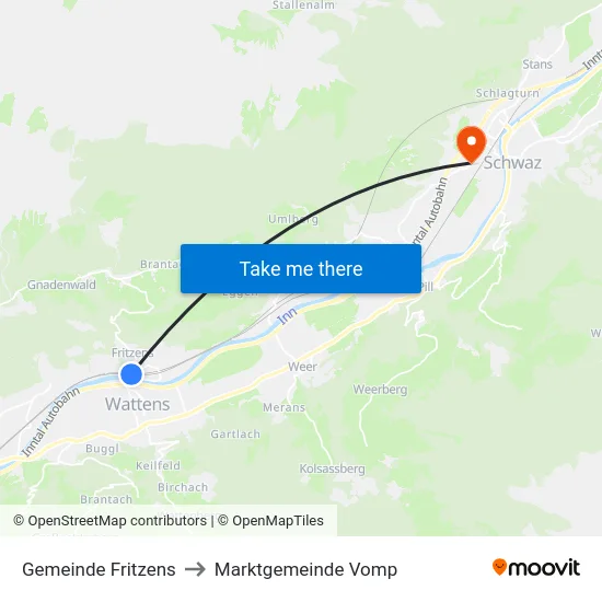 Gemeinde Fritzens to Marktgemeinde Vomp map