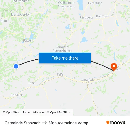 Gemeinde Stanzach to Marktgemeinde Vomp map