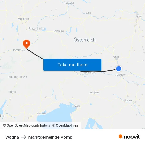 Wagna to Marktgemeinde Vomp map
