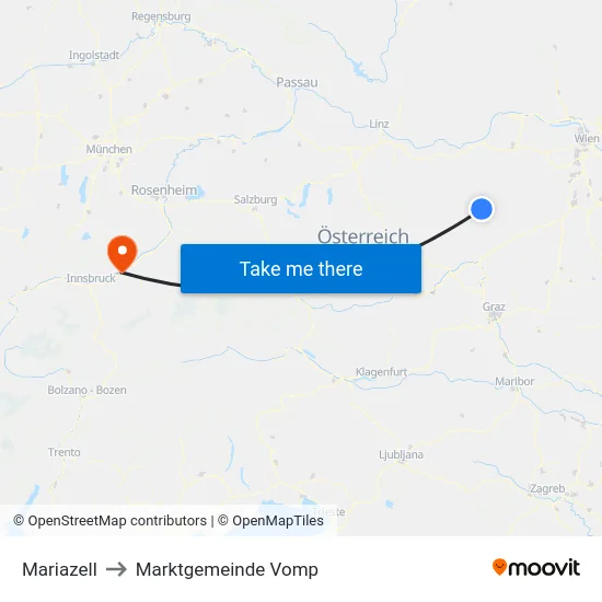 Mariazell to Marktgemeinde Vomp map