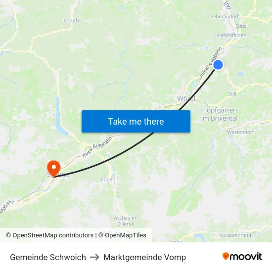 Gemeinde Schwoich to Marktgemeinde Vomp map