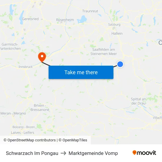 Schwarzach Im Pongau to Marktgemeinde Vomp map