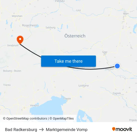 Bad Radkersburg to Marktgemeinde Vomp map