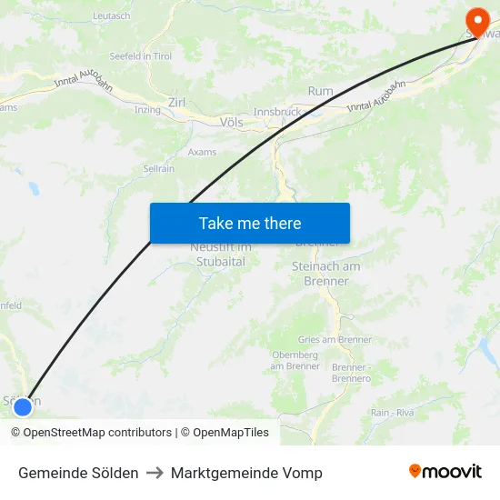 Gemeinde Sölden to Marktgemeinde Vomp map