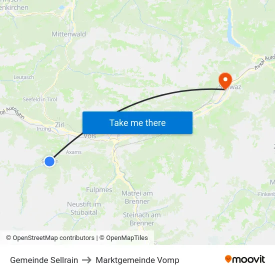 Gemeinde Sellrain to Marktgemeinde Vomp map