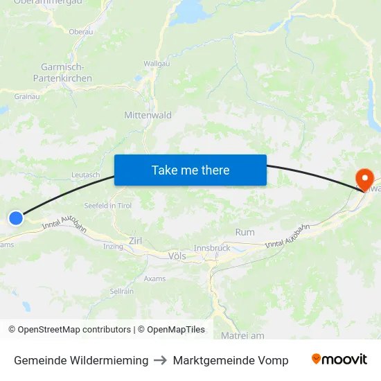 Gemeinde Wildermieming to Marktgemeinde Vomp map