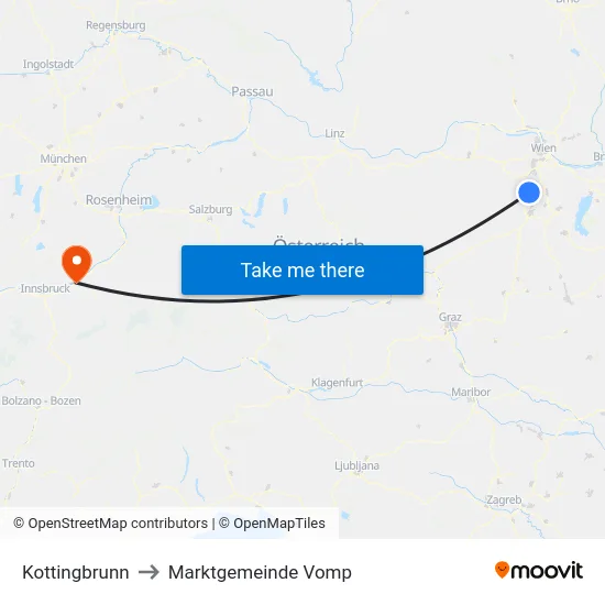 Kottingbrunn to Marktgemeinde Vomp map