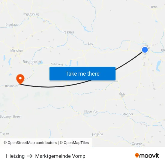 Hietzing to Marktgemeinde Vomp map