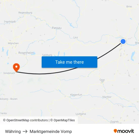 Währing to Marktgemeinde Vomp map