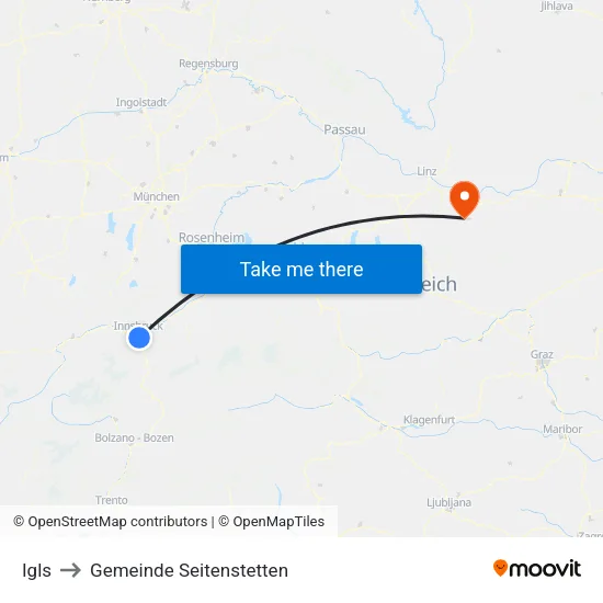 Igls to Gemeinde Seitenstetten map