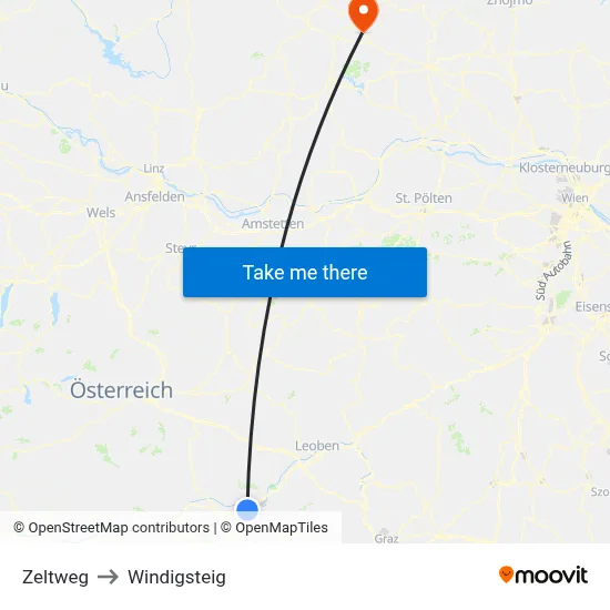 Zeltweg to Windigsteig map