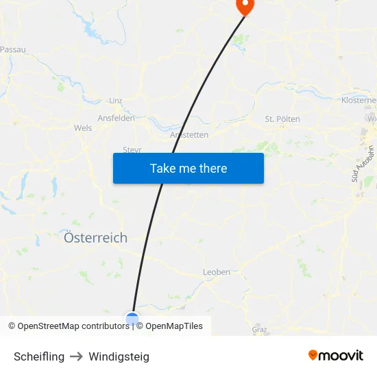Scheifling to Windigsteig map
