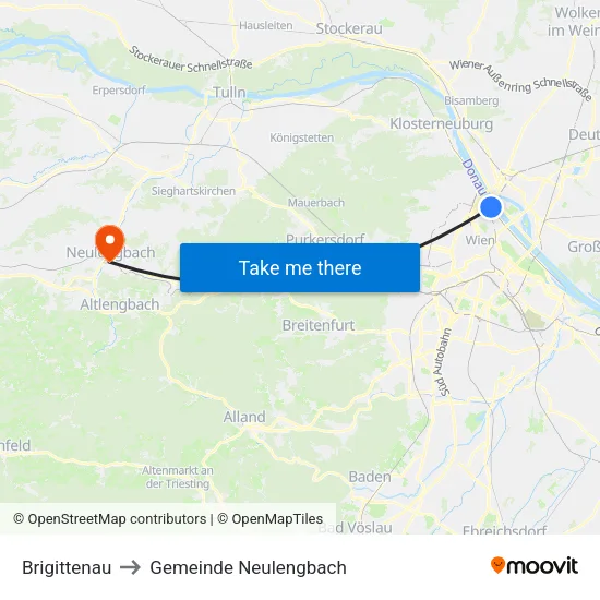 Brigittenau to Gemeinde Neulengbach map