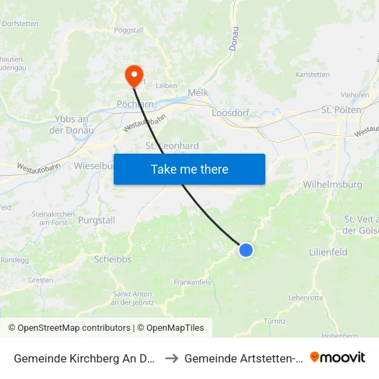 Gemeinde Kirchberg An Der Pielach to Gemeinde Artstetten-Pöbring map