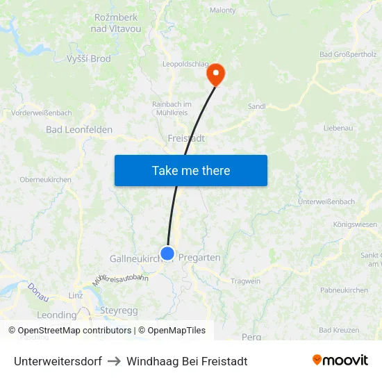 Unterweitersdorf to Windhaag Bei Freistadt map