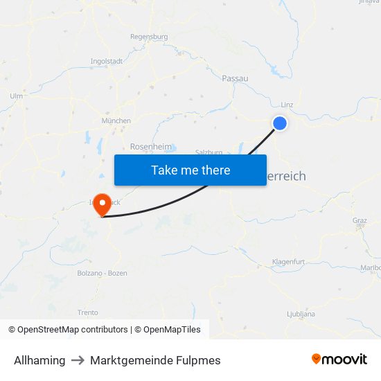 Allhaming to Marktgemeinde Fulpmes map