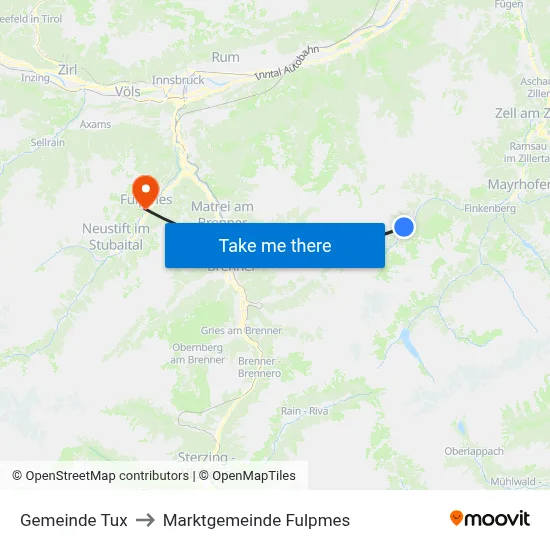 Gemeinde Tux to Marktgemeinde Fulpmes map